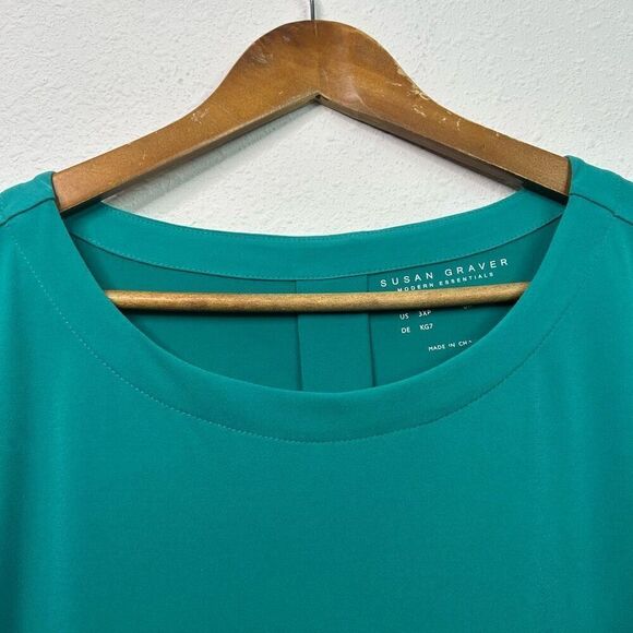 Susan Graver Liquid Knit Solid Green 3/4 Sleeve Top Plus Size 3XP Petite - Picture 5 of 13